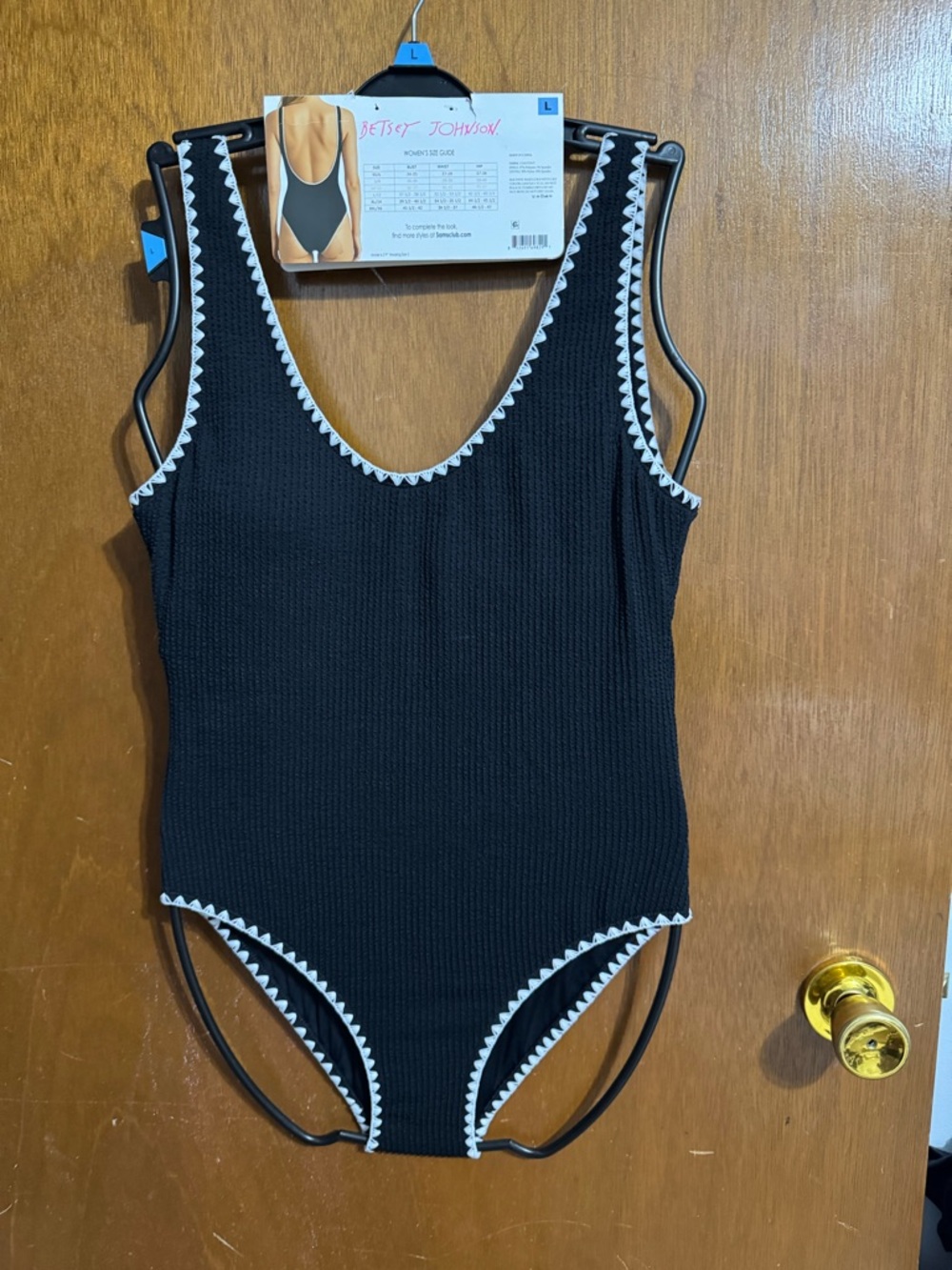 Betsey Johnson Black One-Piece Swimsuit with White Trim